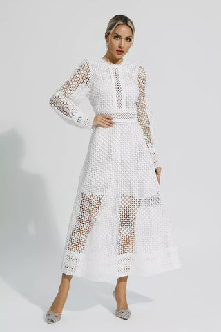 Monroe Beyaz Hollow Uzun Kollu Maksi Elbise