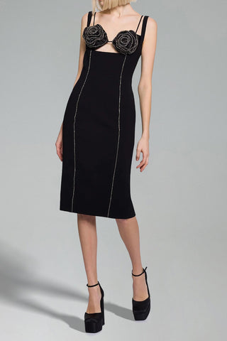 Lalila Çiçek Desenli Halter Yaka Midi Elbise