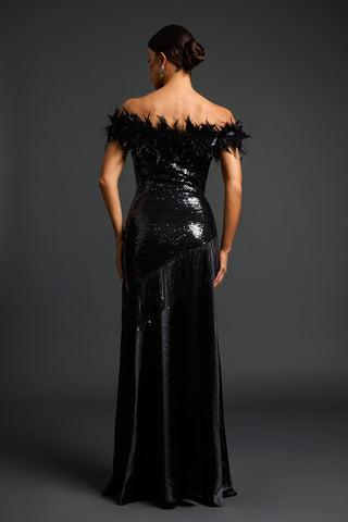 Tek Omuzlu Püsküllü Tül Maxi Elbise