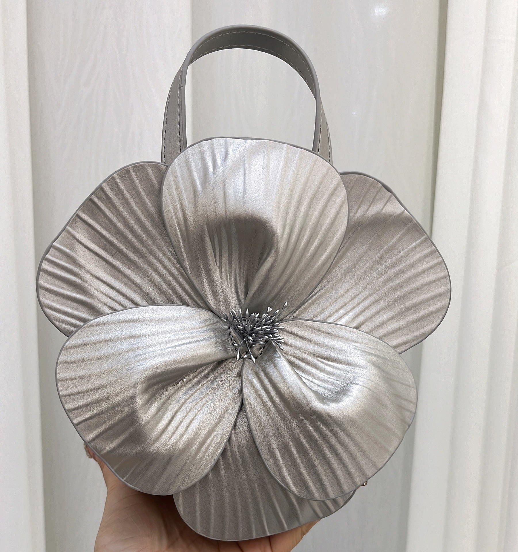 Şık 3D Petal Çiçek Düz Renk Yaka Çanta