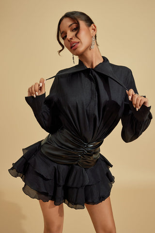 Victoria Kıvrımlı Bel Fırfırlı Mini Elbise