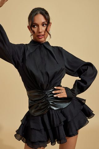 Victoria Kıvrımlı Bel Fırfırlı Mini Elbise