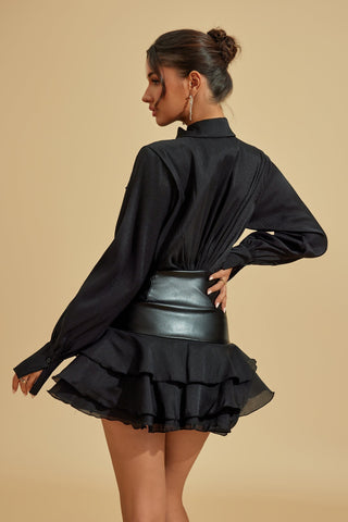 Victoria Kıvrımlı Bel Fırfırlı Mini Elbise