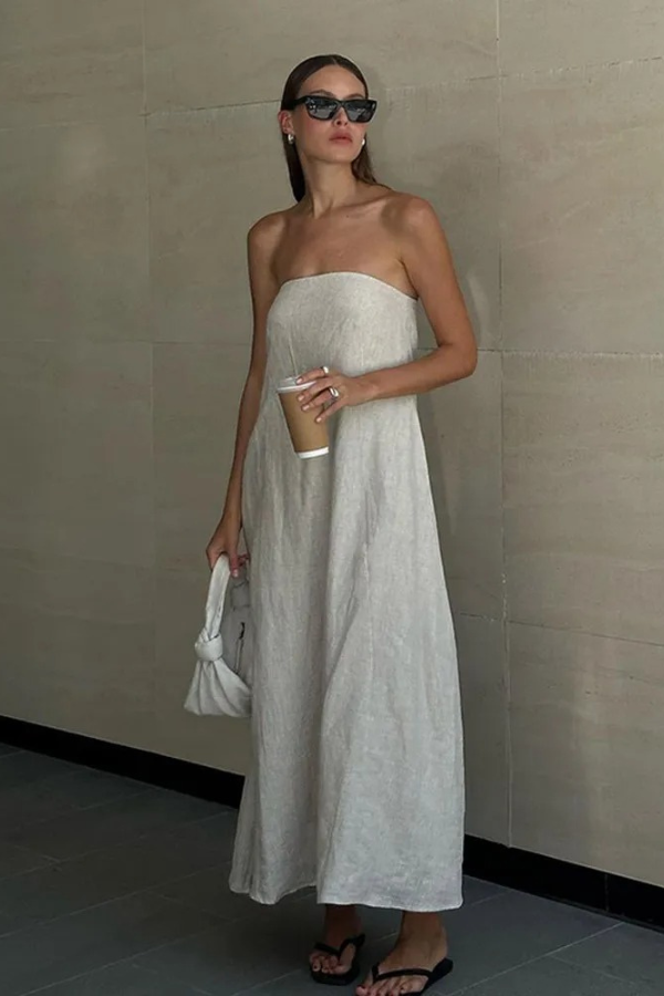Linen Grace Strapless Keten Elbise