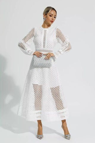 Monroe Beyaz Hollow Uzun Kollu Maksi Elbise