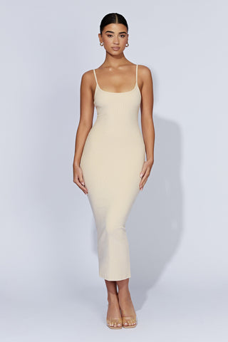 Alexis Ribanalı Midi Elbise - Krem