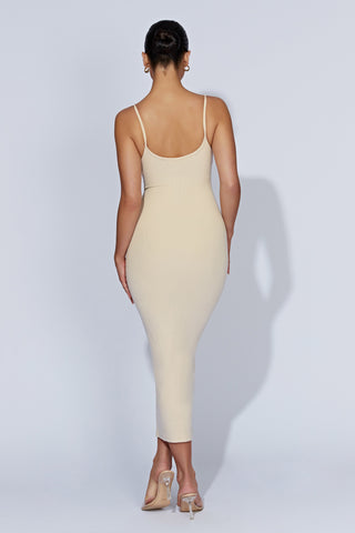 Alexis Ribanalı Midi Elbise - Krem