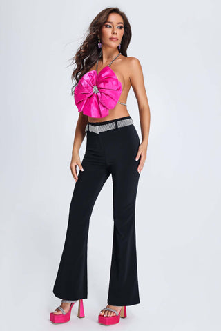 Felisia Saten Çiçek Desenli Halter Yaka Üst