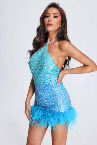 Fara Volan Detaylı Simli Mini Elbise