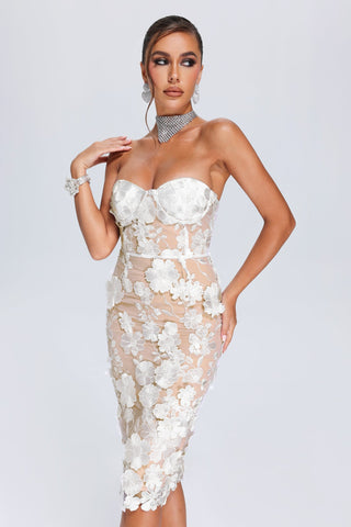 Oval Dantelli Midi Tüp Elbise