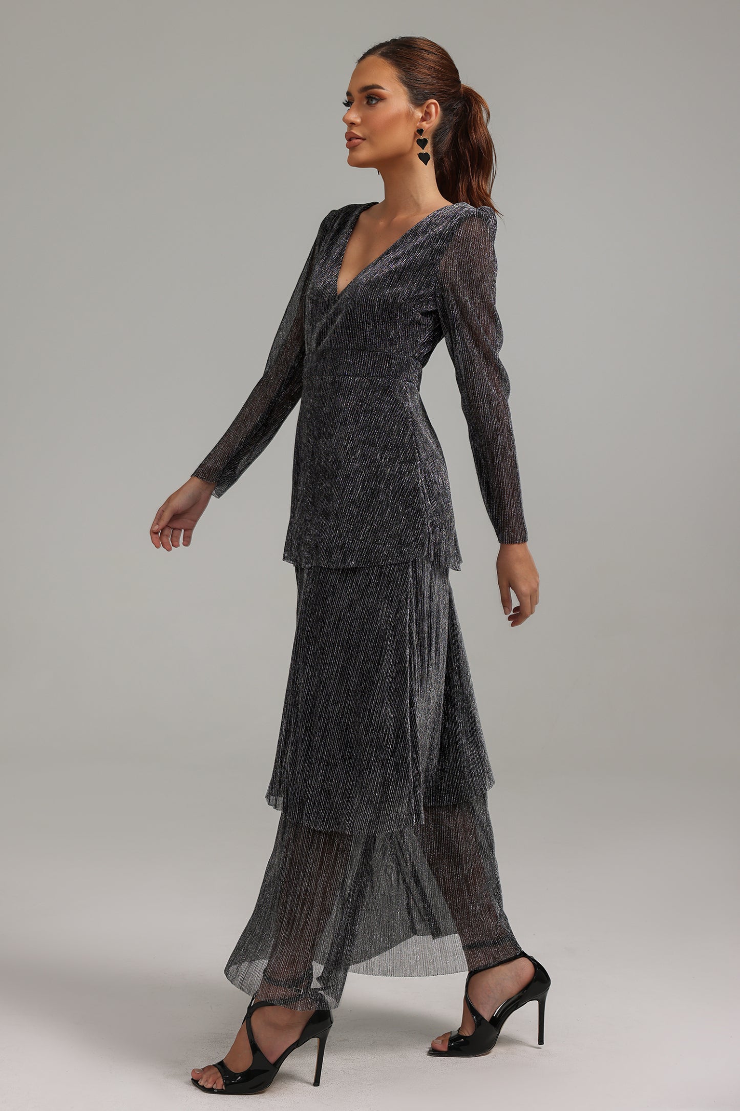 Kat Kat Düz Kesim V-Yaka Elbise