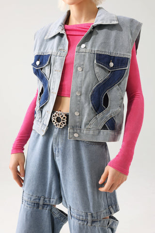 Tihila Kesik Detaylı Kot Yelek