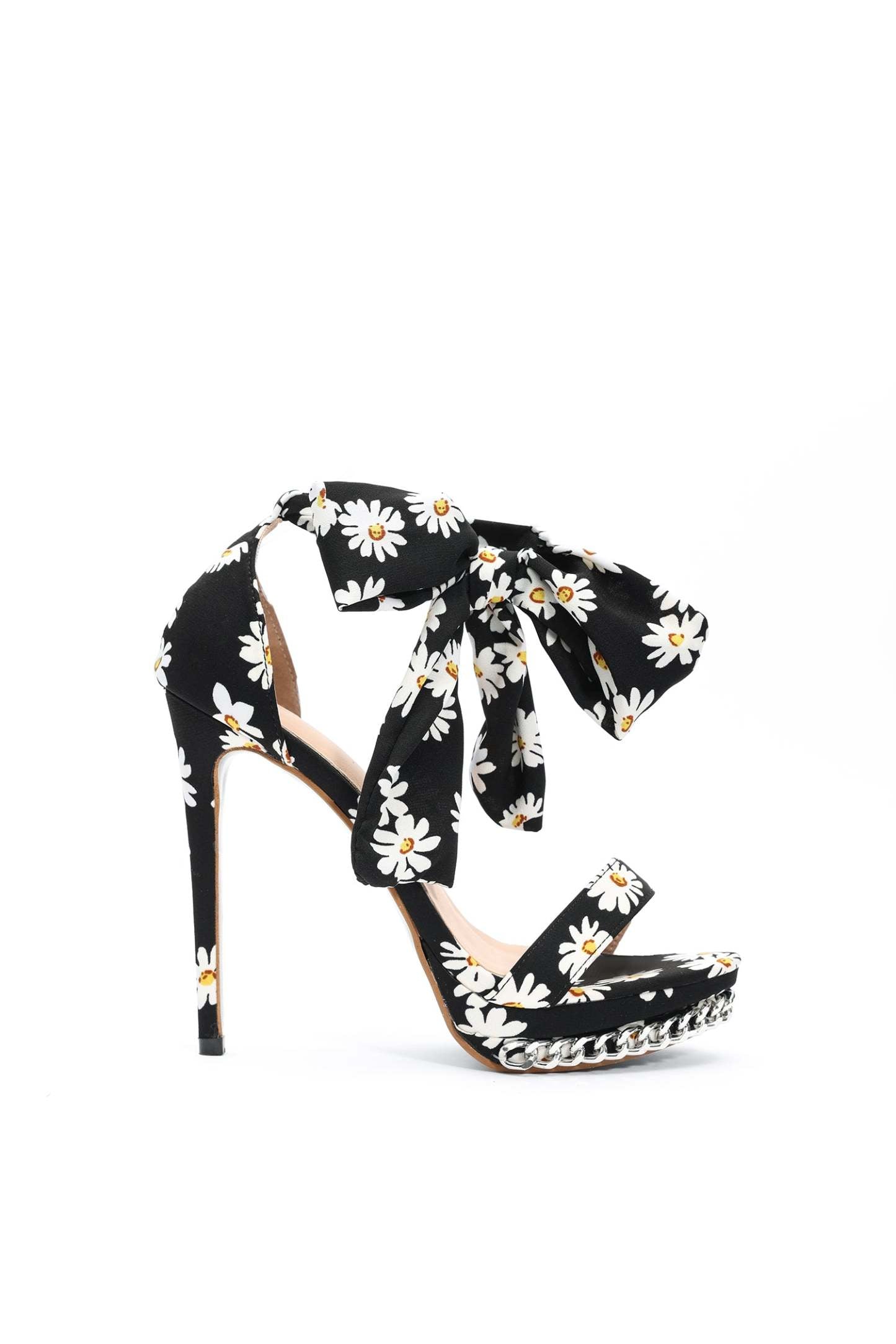 Grasa Çiçek Desenli İnce Bantlı Stiletto Sandalet