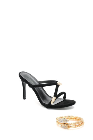 Metalik Poli Taş İşlemeli Stiletto Sandalet