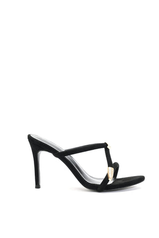 Metalik Poli Taş İşlemeli Stiletto Sandalet