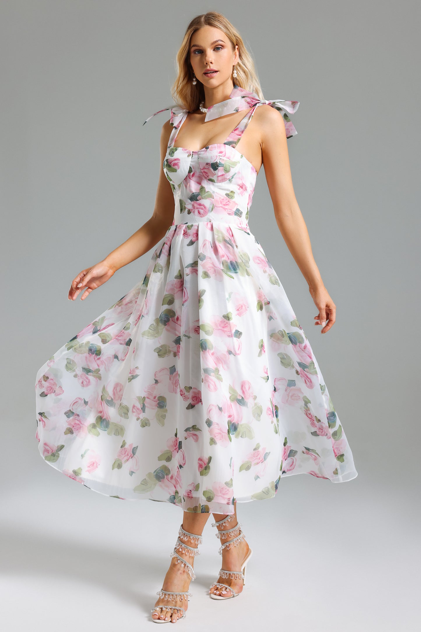 Neal Çiçek Desenli File Detaylı Elbise