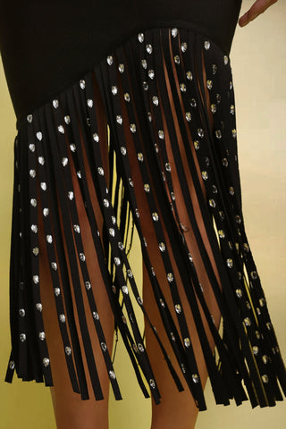 Margot Püsküllü Taş Detaylı Bandaj Midi Elbise