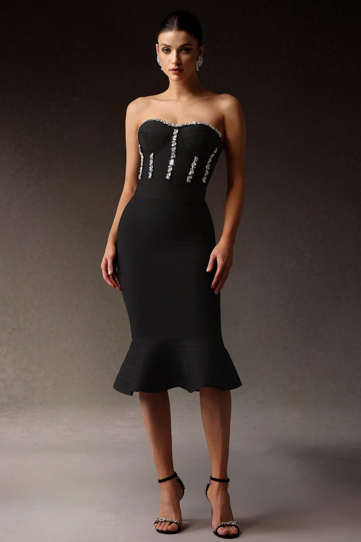 Rosmarie Taş Detaylı Balık Etek Midi Elbise