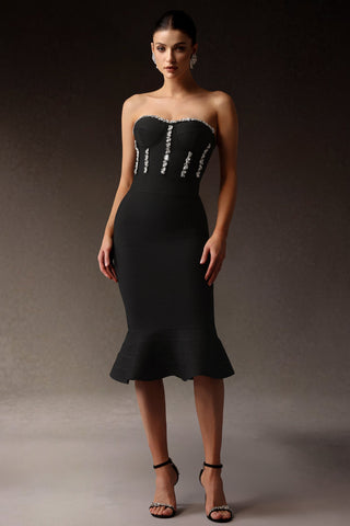 Rosmarie Taş Detaylı Balık Etek Midi Elbise