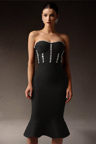 Rosmarie Taş Detaylı Balık Etek Midi Elbise