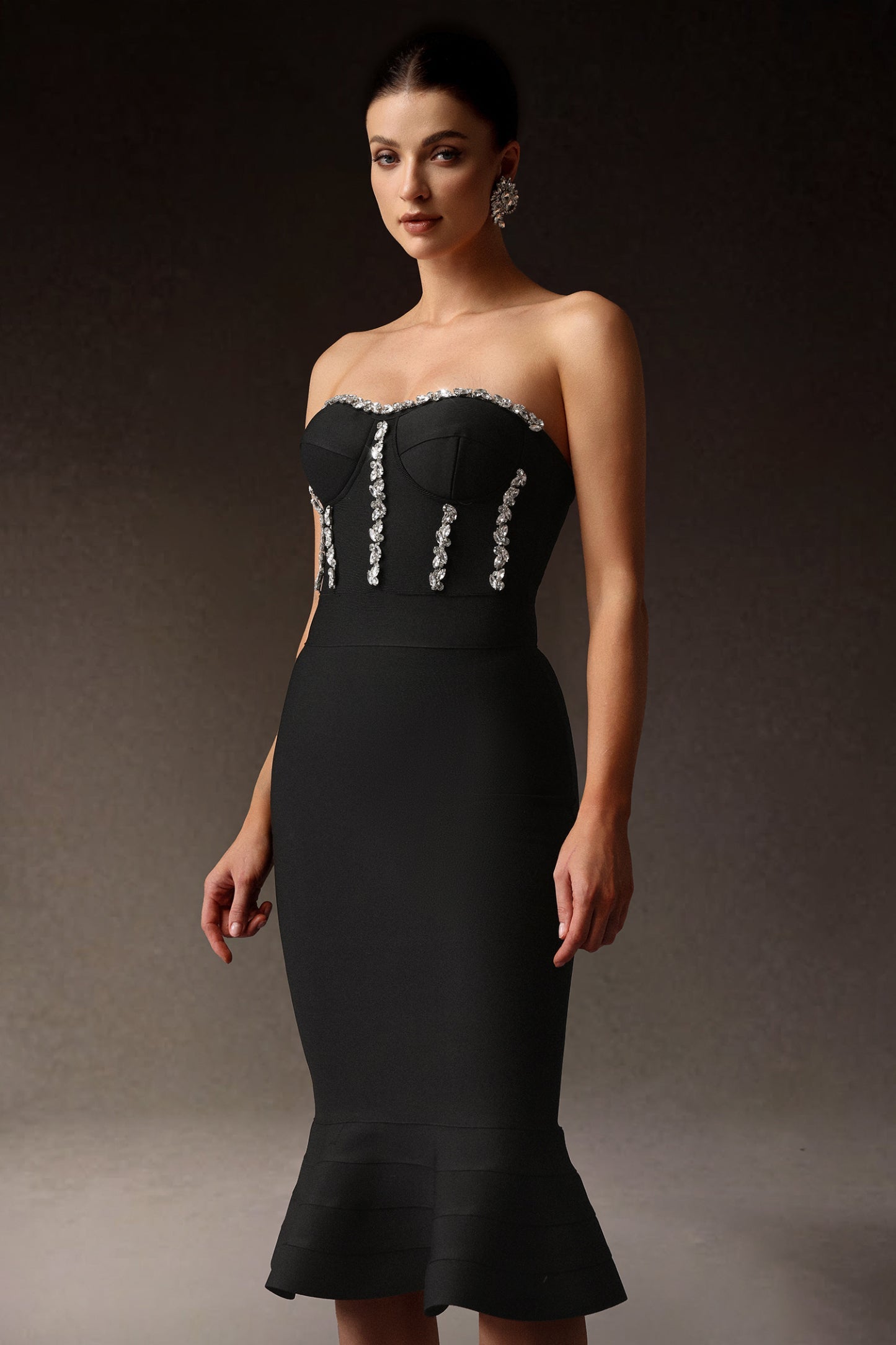 Rosmarie Taş Detaylı Balık Etek Midi Elbise