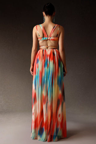 V Yaka Taş Detaylı Kolsuz Uzun Elbise