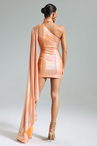 Yuico Parlak Tek Omuzlu Mini Elbise