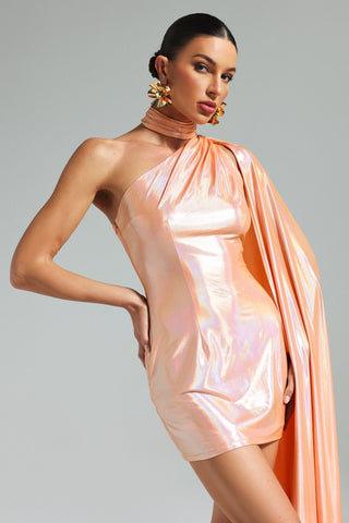 Yuico Parlak Tek Omuzlu Mini Elbise