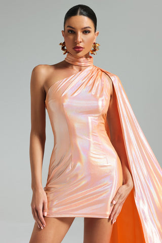 Yuico Parlak Tek Omuzlu Mini Elbise