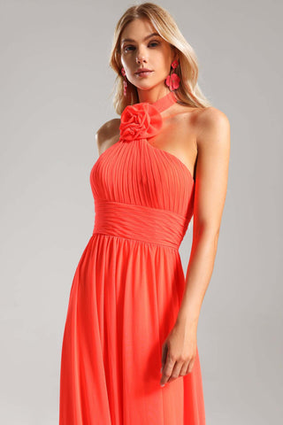 Clea Halter Yaka Pileli Çiçekli Maxi Elbise