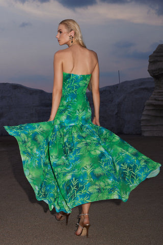 Emilee Yaprak Desenli Pileli Maxi Elbise