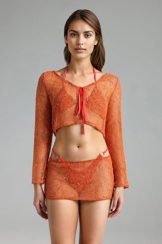 Rocelle Turuncu Örgü Bikini Dört Parça Set