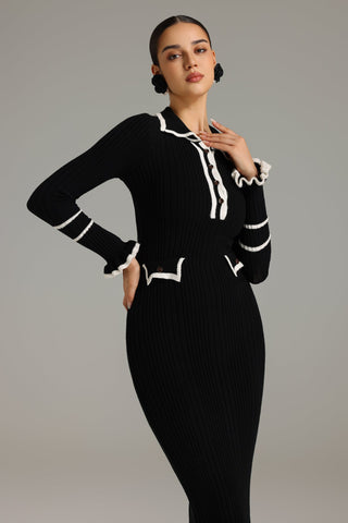 Josie Volanlı Örme Midi Elbise