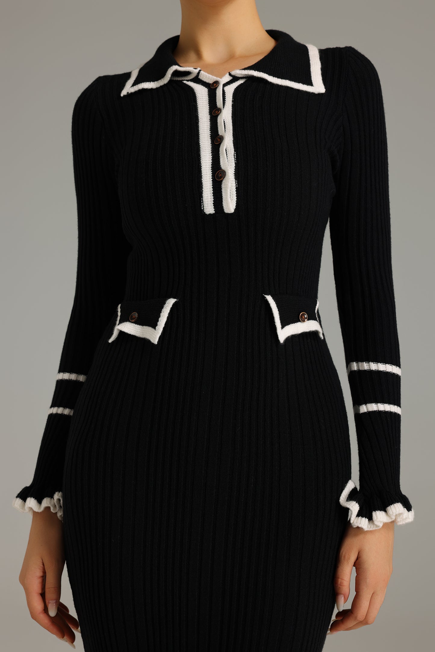 Josie Volanlı Örme Midi Elbise