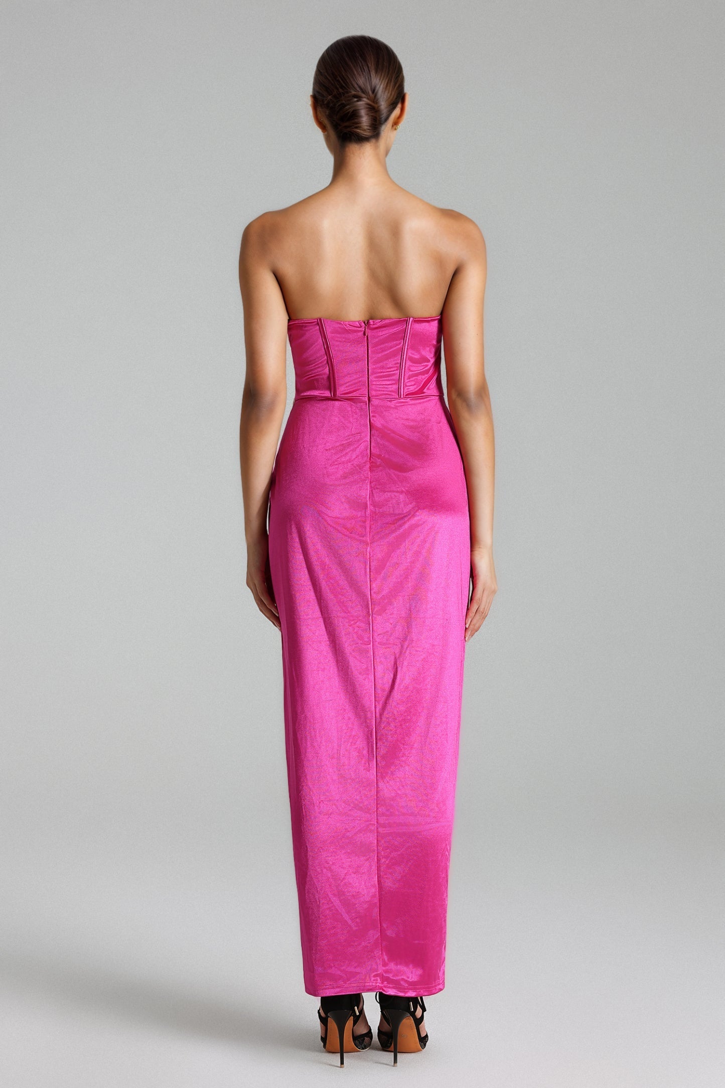 Joie Pembe Straplez Korse Volanlı Elbise