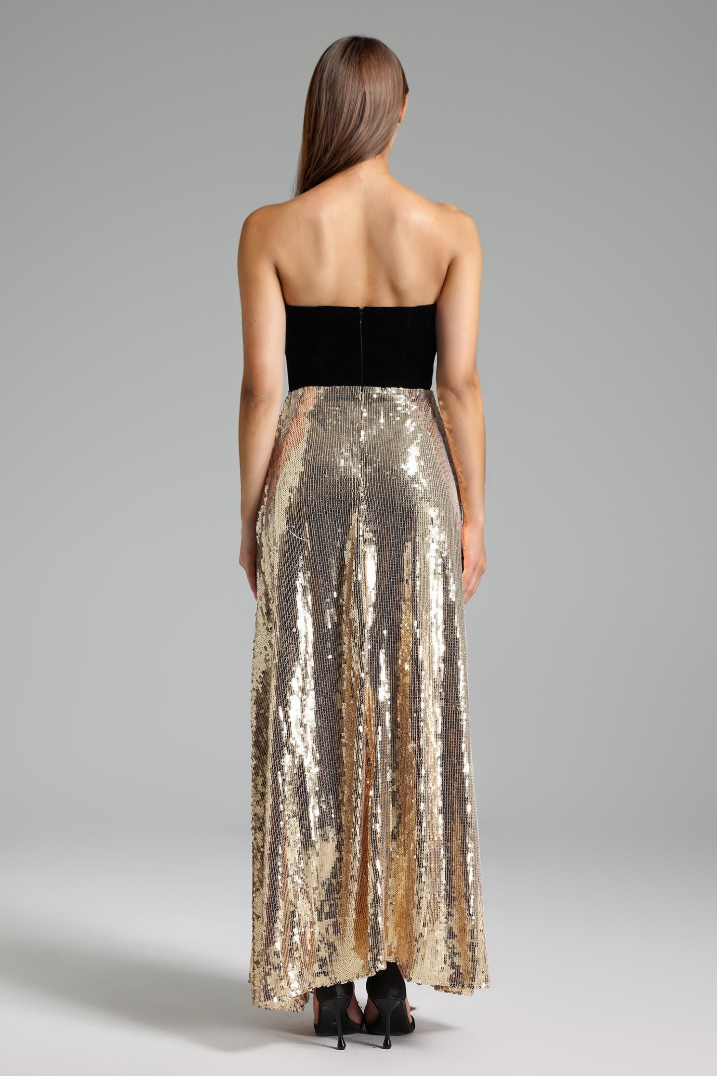 Rosie Payetli Straplez Maxi Elbise