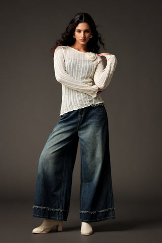 Ganaba Uzun Kollu Çiçek Desenli Üst