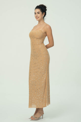 Zarif  Spagetti Askılı Maksi Elbise