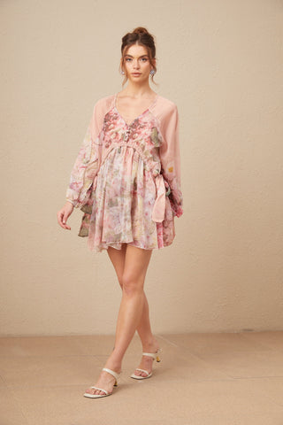 Alicia Çiçek Desenli Pileli İpek Mini Elbise