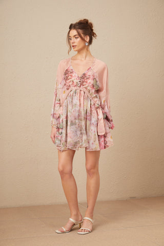 Alicia Çiçek Desenli Pileli İpek Mini Elbise