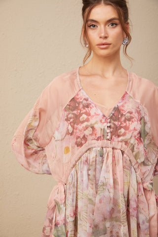 Alicia Çiçek Desenli Pileli İpek Mini Elbise