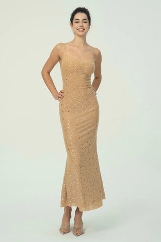 Zarif  Spagetti Askılı Maksi Elbise