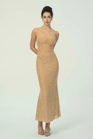 Zarif  Spagetti Askılı Maksi Elbise