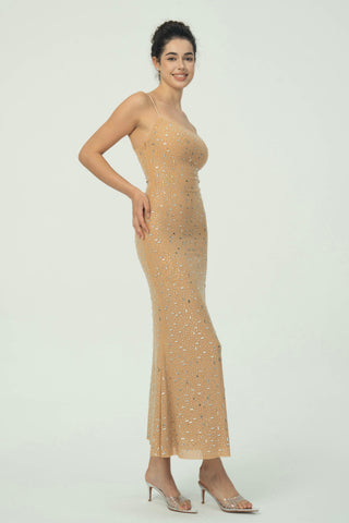 Zarif  Spagetti Askılı Maksi Elbise