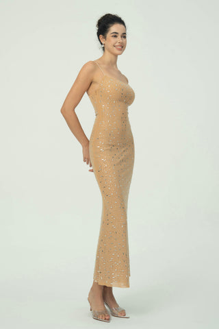 Zarif  Spagetti Askılı Maksi Elbise