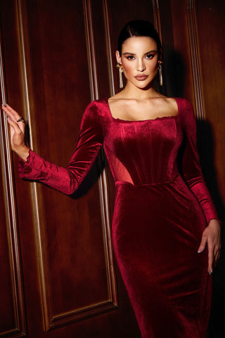 Hatice Uzun Kollu Korse Midi Elbise