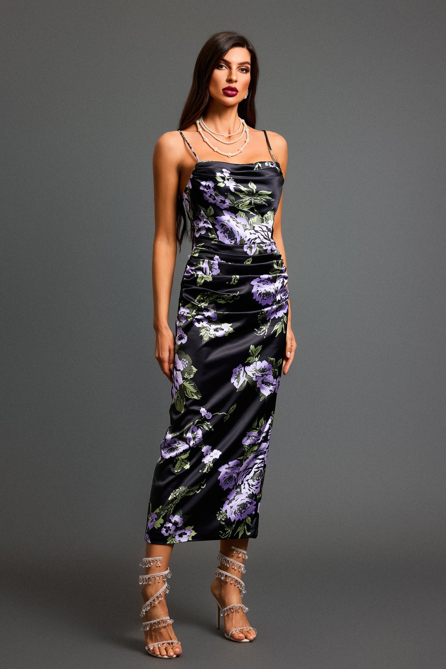 Kerry Çiçek Desenli Dar Midi Elbise