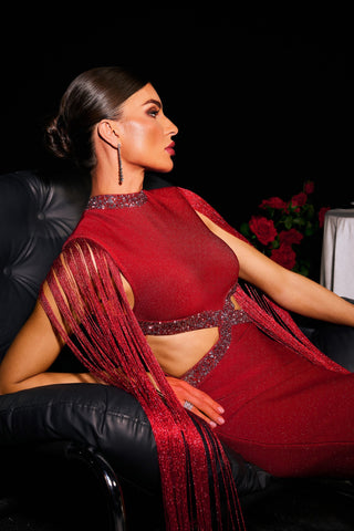 Yuvarlak Yaka Taş Detaylı Bandaj Midi Elbise