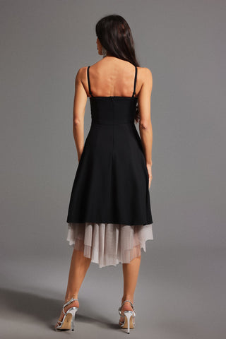 Bağcıklı Volanlı Kolsuz Mini Elbise