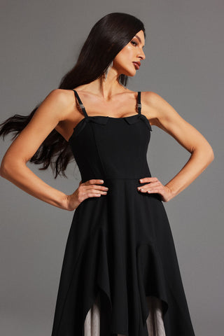 Bağcıklı Volanlı Kolsuz Mini Elbise